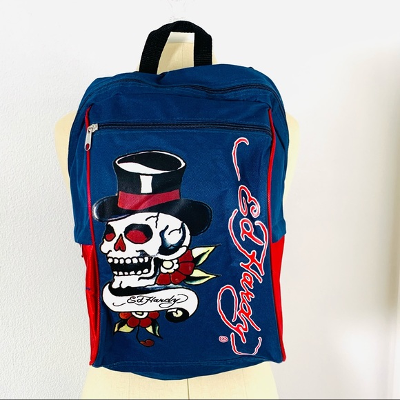 Ed Hardy Handbags - Ed Hardy Backpack OS Blue/Red Good Condition